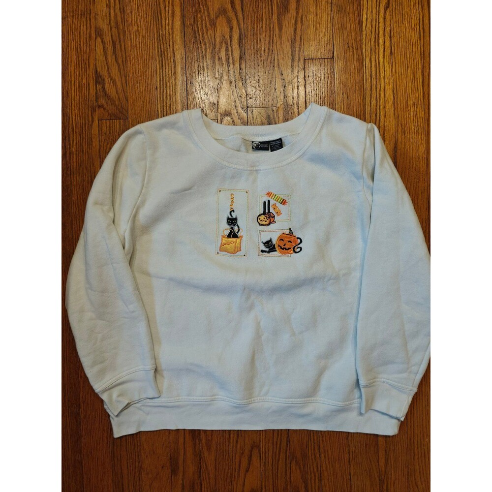 Vintage Y2K Halloween Sweatshirt Women's XL Holiday Editions Embroidered Cats